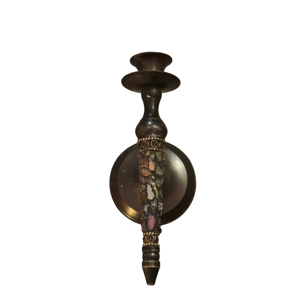 Vintage Hollywood Regency Mosaic Candle Holder Wall Sconce Pierced Metal India